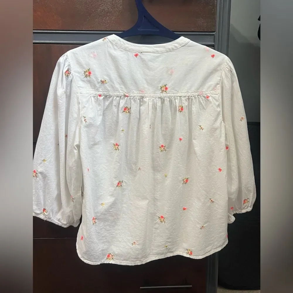 Old Navy White Floral Puff Sleeve Blouse - Cottagecore Style - Sz XS